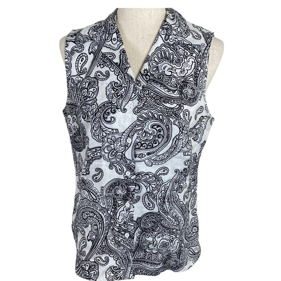 St. Tropez 100% linen paisley button-down top size M vaca travel resort wear - Picture 1 of 6
